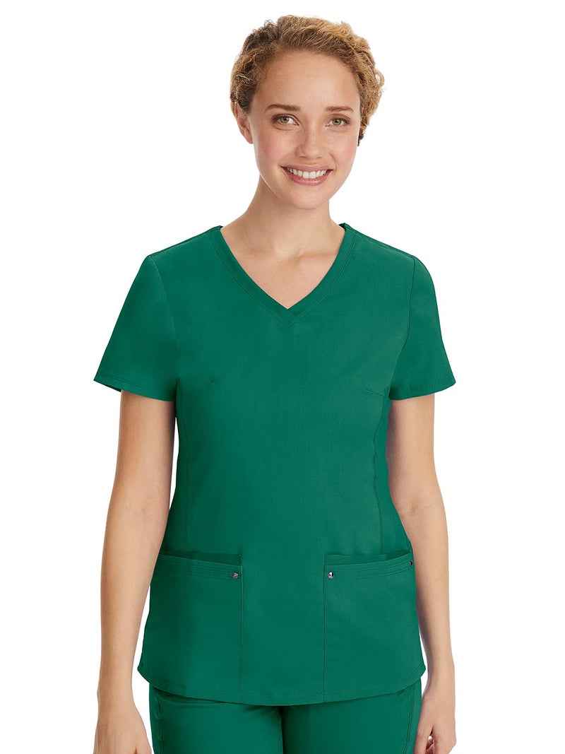 Healing Hands Women's Scrub Top V-Neck with 2 Pockets, 2-Way Stretch, and Yoga Knit Side Panels for Slim Fit - 2245, M, Hunter - Image 1